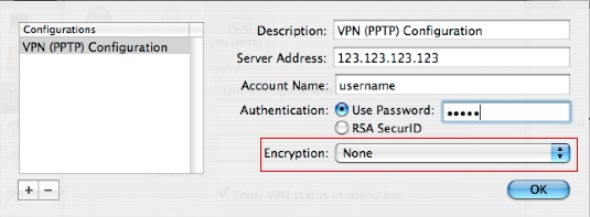 New PPTP connection Mac OS X
